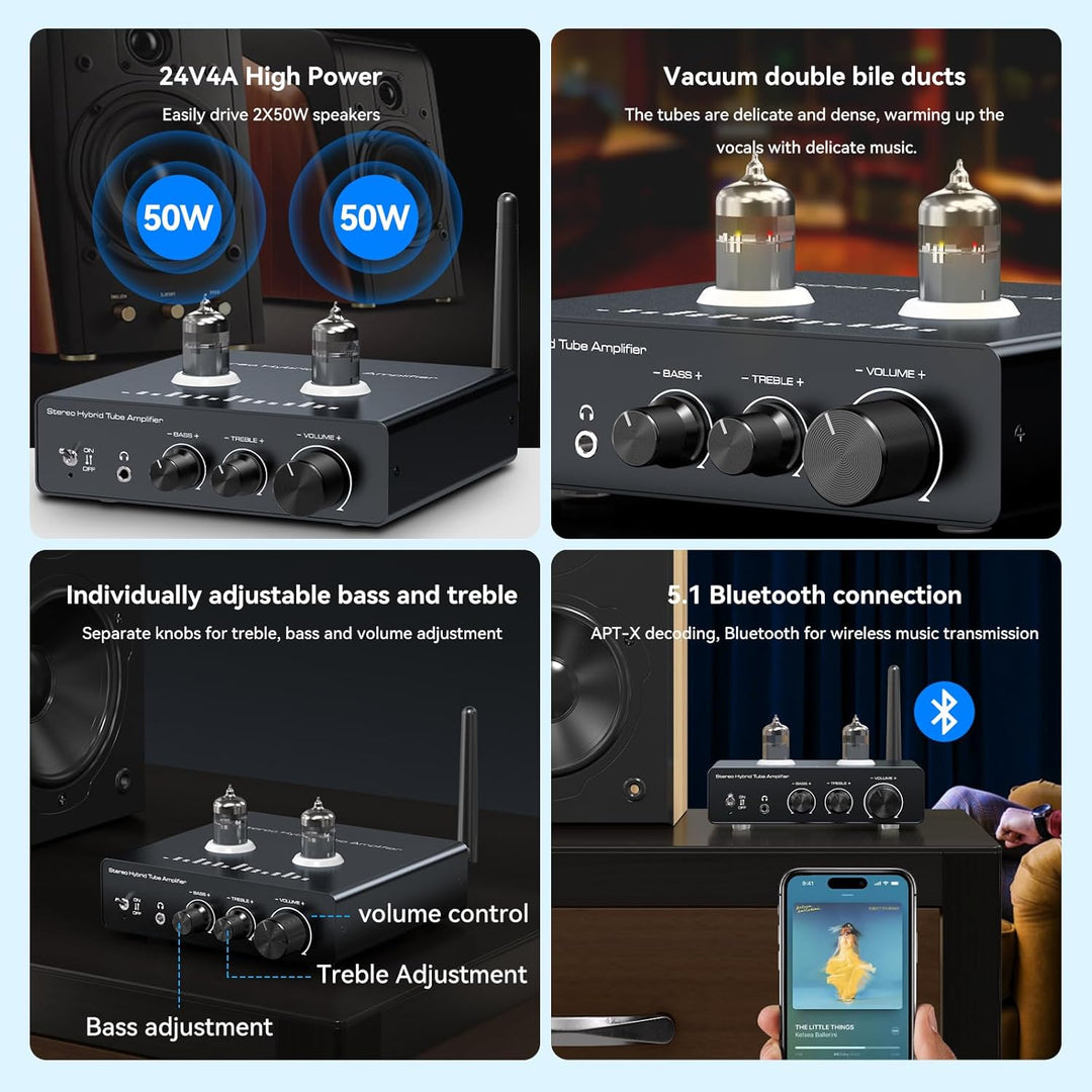 VEDINDUST Phono Vorverstärker Plattenspieler Röhrenverstärker Unterstützt 3 Lautsprecher HiFi Verstä