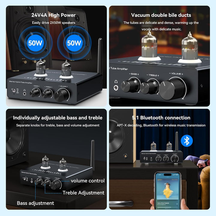 VEDINDUST Phono Vorverstärker Plattenspieler Röhrenverstärker Unterstützt 3 Lautsprecher HiFi Verstä