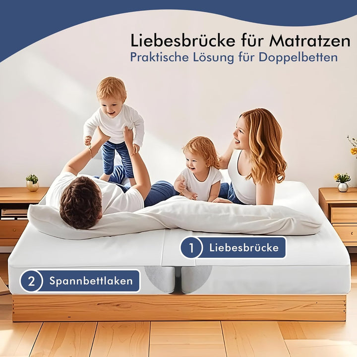 Liebesbrücke für Matratzen mit Spannbettlaken [180x200cm], Anti-Rutsch, Matratzenkeil und Ritzenfüll