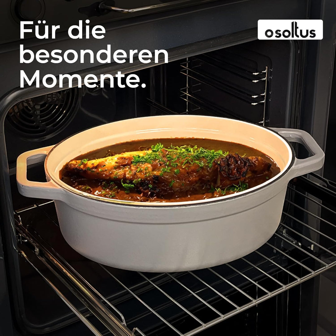 osoltus Bräter oval Gusseisen Schmortopf mit Tropfdeckel hellgrau 33 cm oval Hellgrau, oval Hellgrau