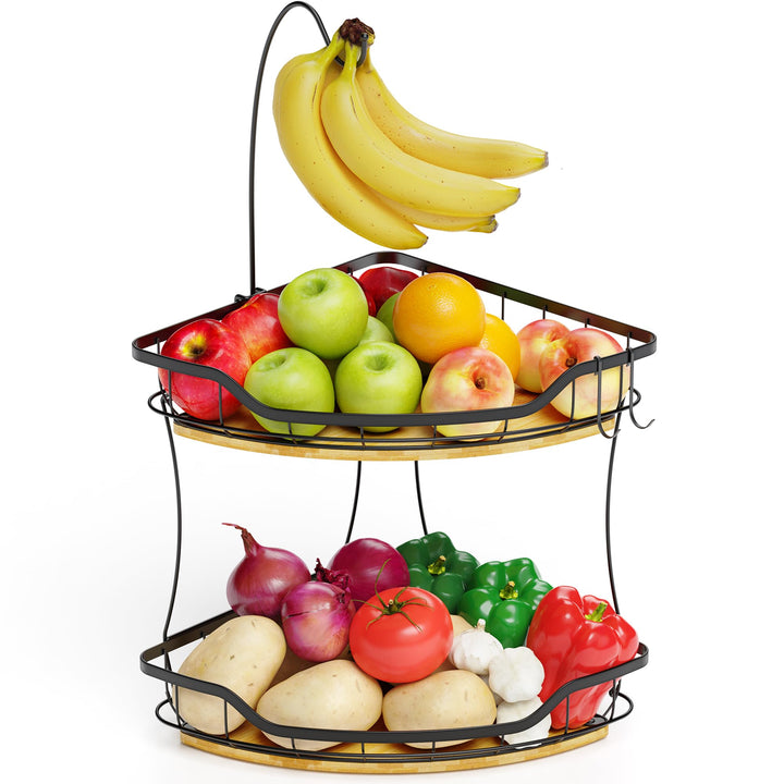 Obstkorb Schwarz Rechteckig 2-stöckig mit 2 Bananenhaltern – Metall Obstschale & Obstschalen zur Auf