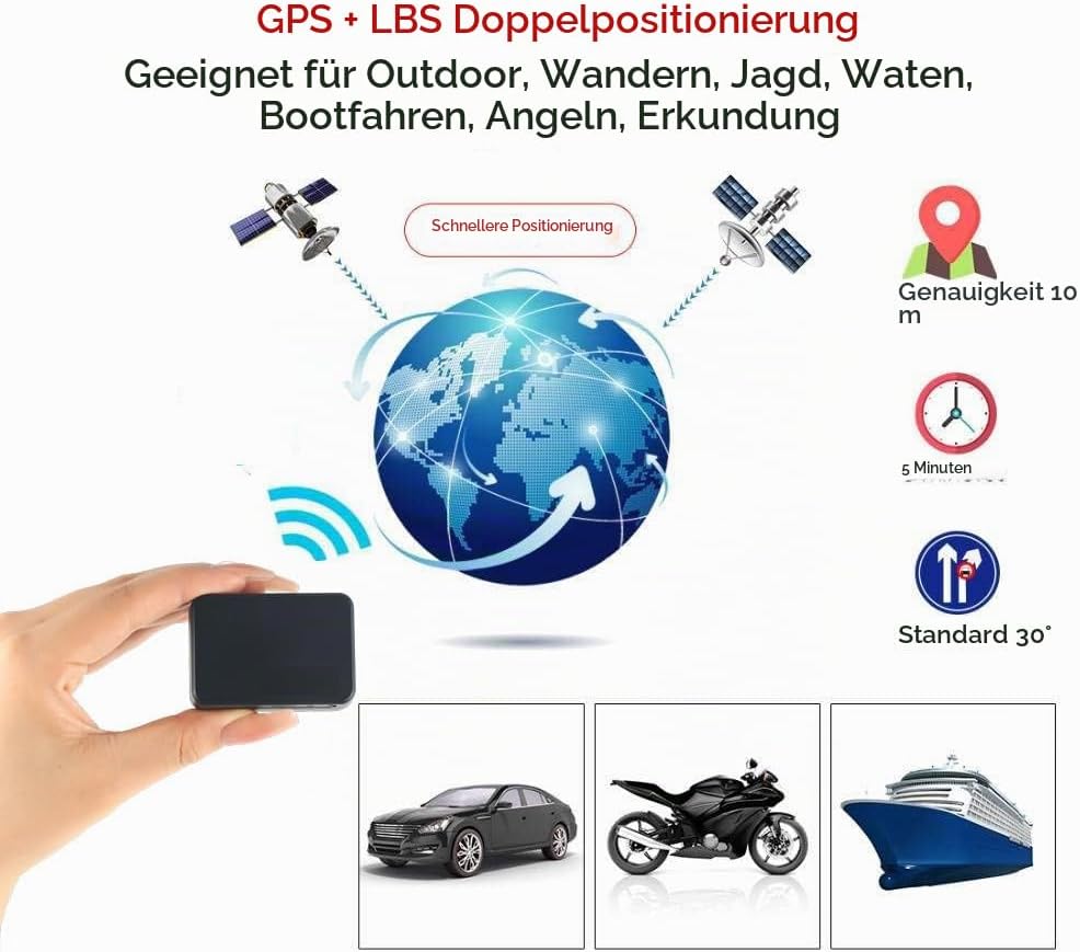 TKMARS 4G GPS Tracker mit SIM Karte GPS Tracker Mini 30 Tage Standby-Zeit, Stark Magnetisch und Wass