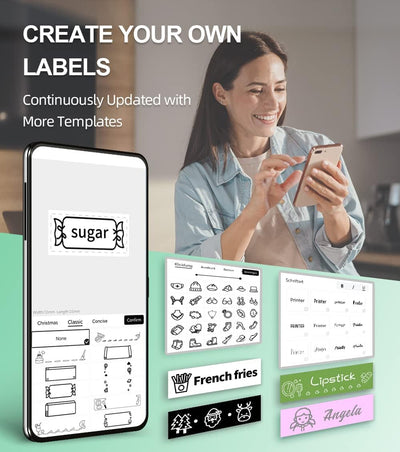 Phomemo P12 Etikettendrucker Bluetooth, Mini labelmaker Beschriftungsgerät selbstklebend, Thermo Eti