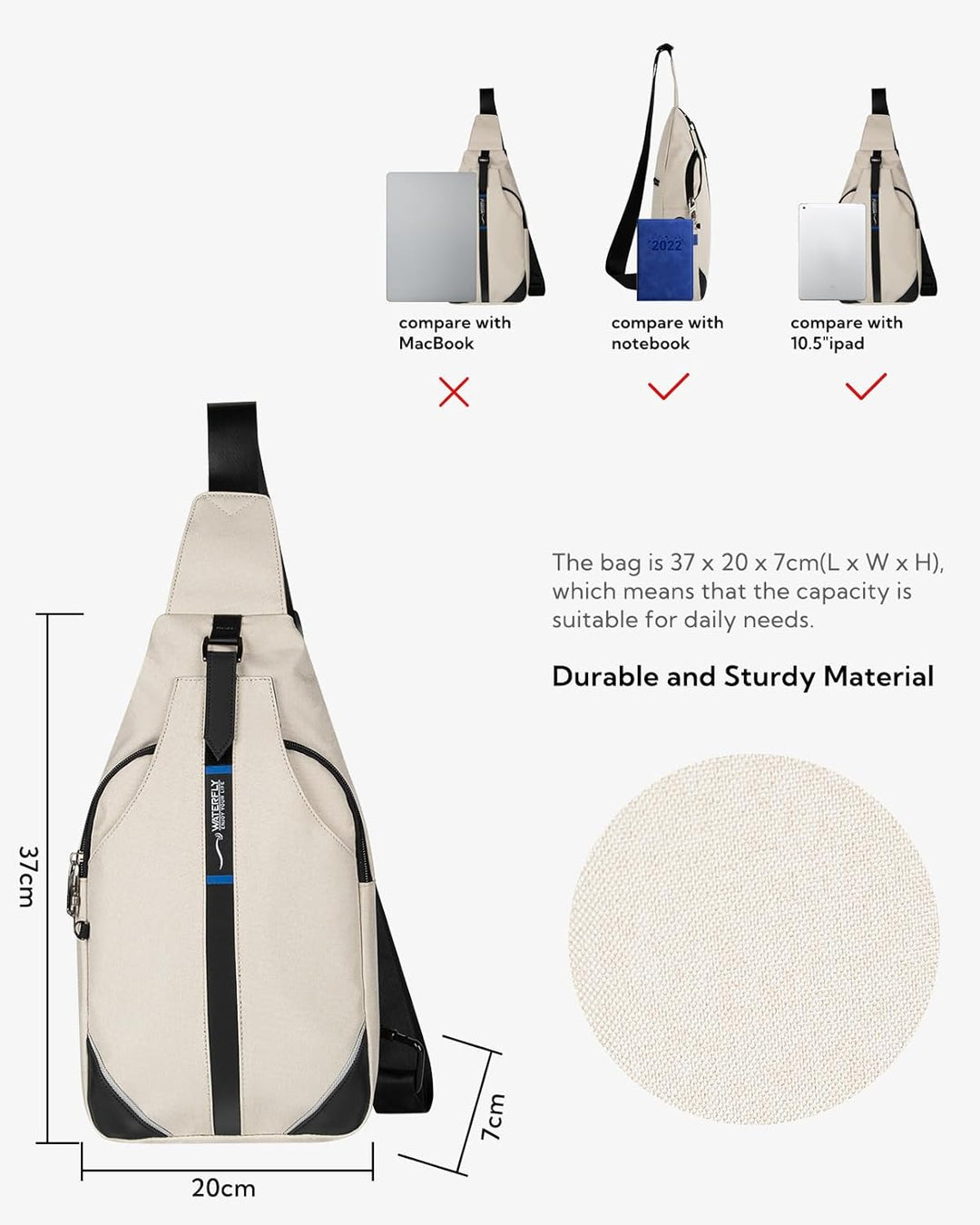 WATERFLY Anti-Diebstahl Sling Bag für Damen und Herren Brusttasche Hippie Crossbody Bag Multipurpose