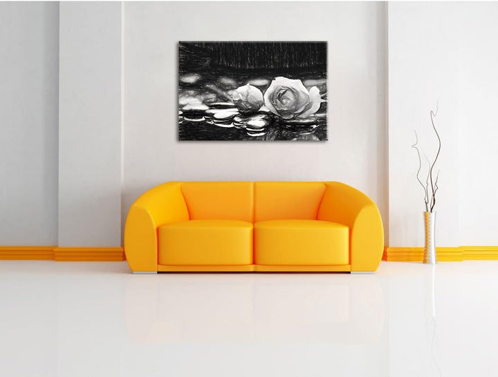 Pixxprint Rosen aus Zen-Steinen als Leinwandbild/Grösse: 100x70 cm/Wandbild/Kunstdruck/fertig bespan