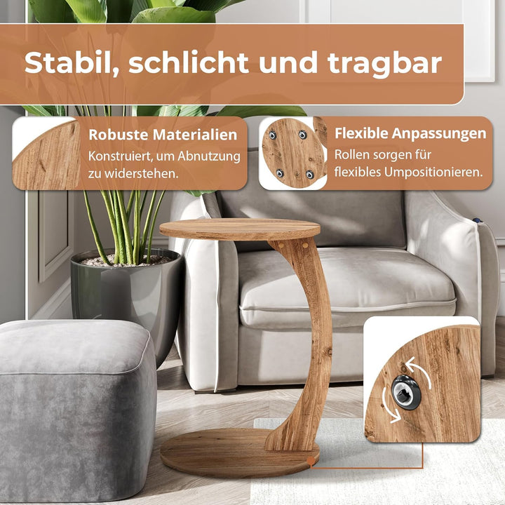 [en.casa] Beistelltisch Holeby in C-Form mobiler Sofatisch Wohnzimmertisch 56 x Ø38 cm Couchtisch Ho