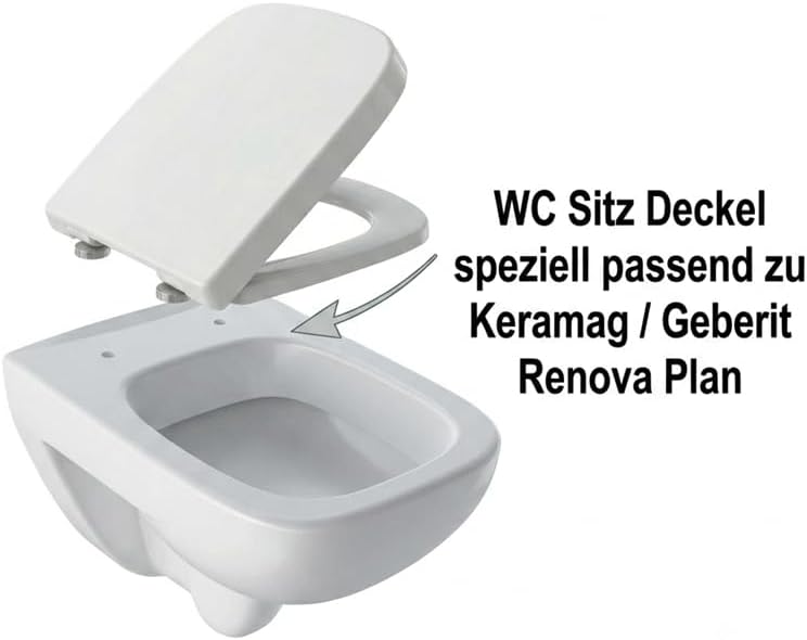 WC-Sitz mit Deckel FÜR Geberit & Keramag Renova Nr.1 Plan Weiss | Absenkautomatik (Soft-Close), Abne