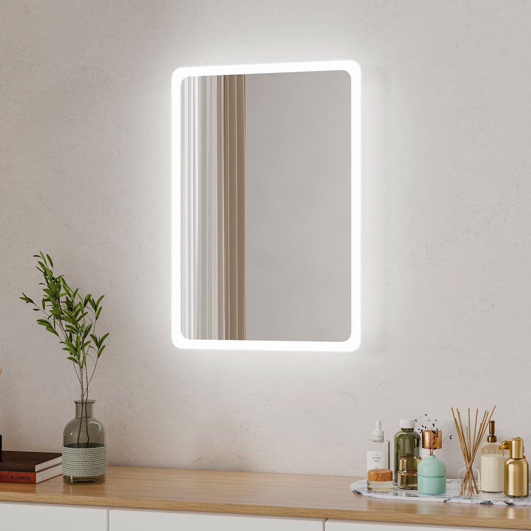Boromal Badspiegel mit Beleuchtung 40x60cm Wandspiegel Lichtspiegel Vertical & Horizontal LED Badezi