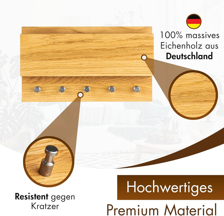 Heimatspäne Schlüsselbrett Holz – Hochwertige Edelstahlhaken und echtes Eichenholz – handgemachtes S