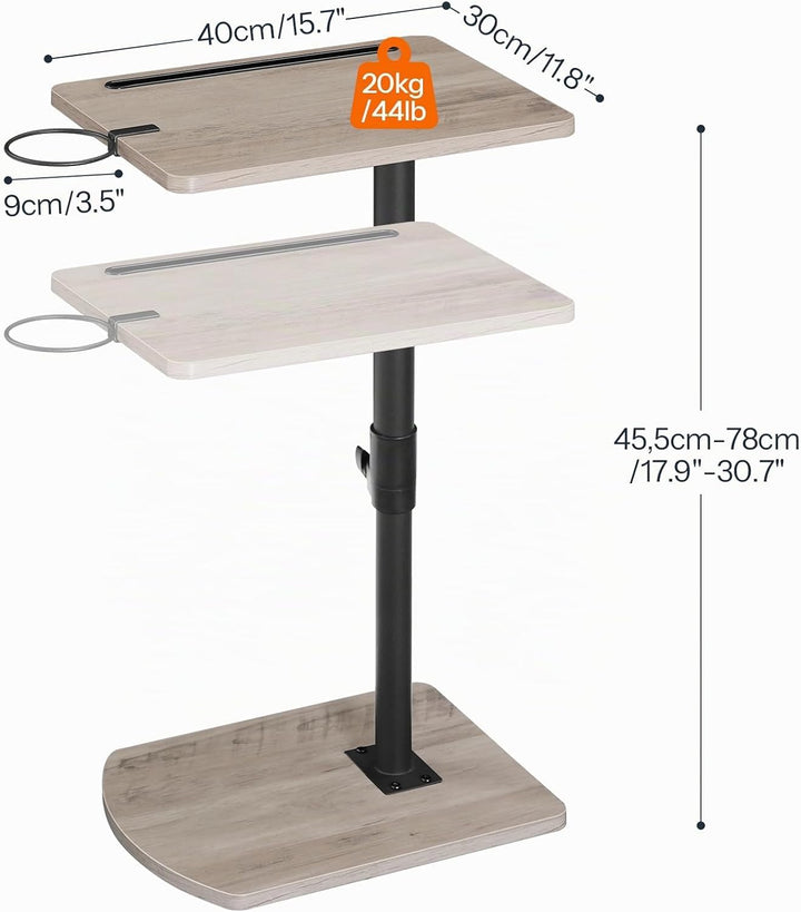 HOOBRO C-Form Beistelltisch Höhenverstellbar von 45,5-78 cm, 360° drehbarer Sofatisch mit Getränkeha