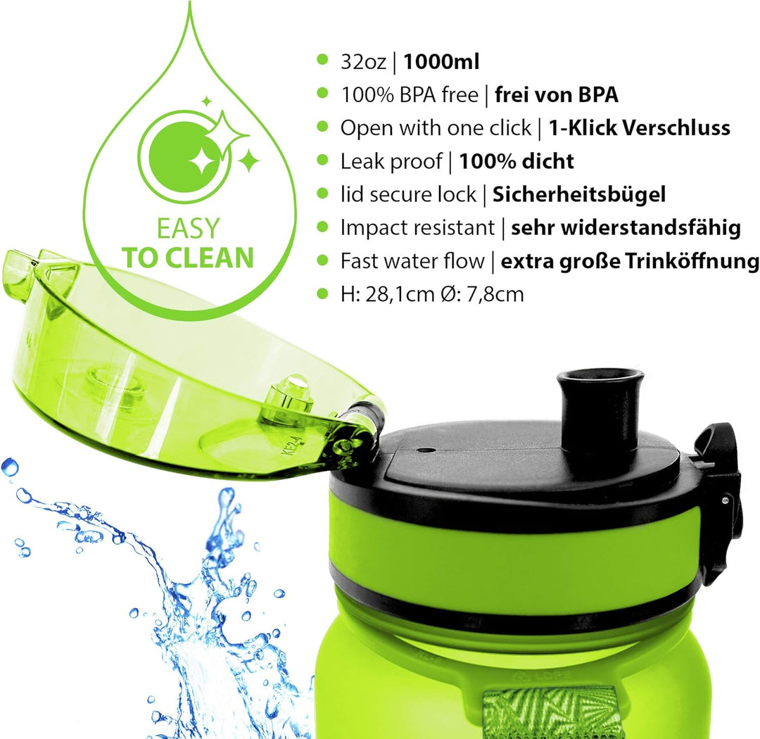 Trinkflasche 350ml I 650ml I 1L I 1,5L für Sport, Outdoor, Schule, Fitness & Kinder - Wasserflasche