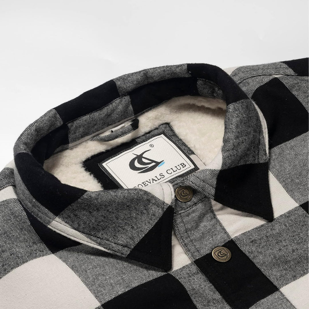 Coevals Club Herren Flanell Jacke Hemd Sherpa Holzfällerhemd Flanellhemd Langarm Kariertes Druckknöp