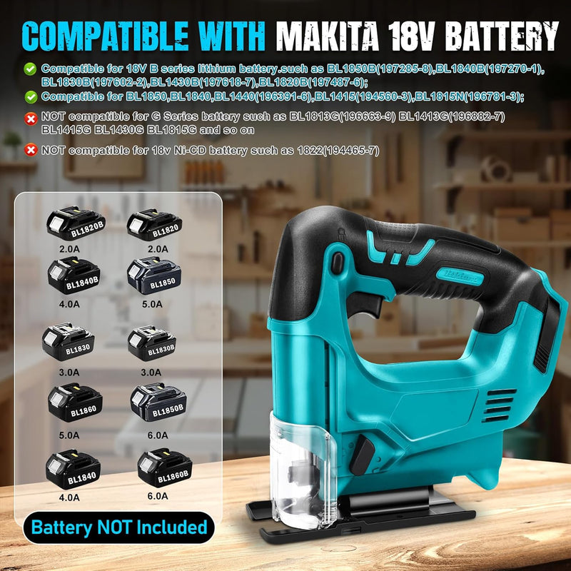 Akku Stichsäge für Makita 18V Lithium-Akku, Elektro-Stichsäge mit 10 Stichsägeblatt,Variable Geschwi