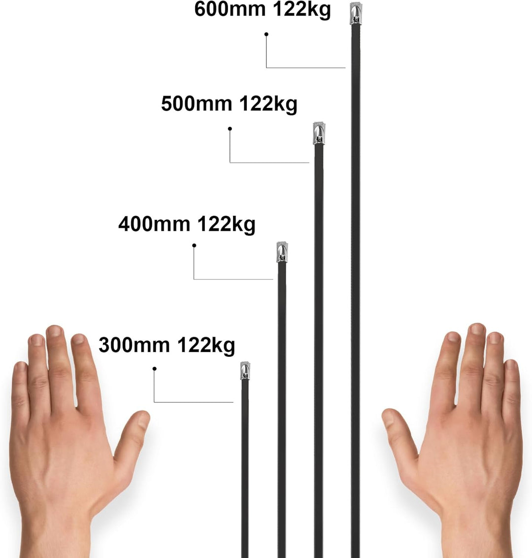 OFFO Edelstahl Kabelbinder, 100 Stk.,Kabelbinder Metall Rostfrei 400mmx4,6 mm,Kabelbinder Schwarz UV