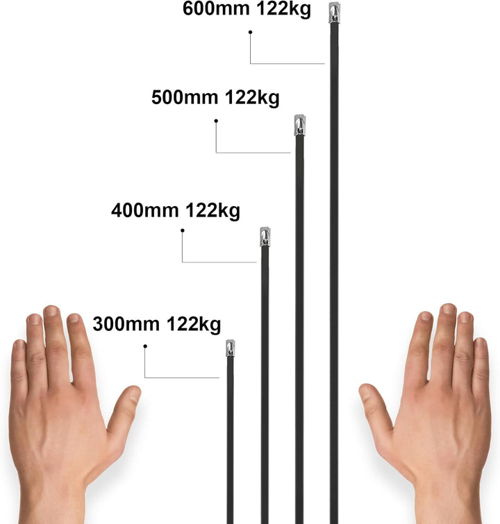 OFFO Edelstahl Kabelbinder, 100 Stk.,Kabelbinder Metall Rostfrei 400mmx4,6 mm,Kabelbinder Schwarz UV