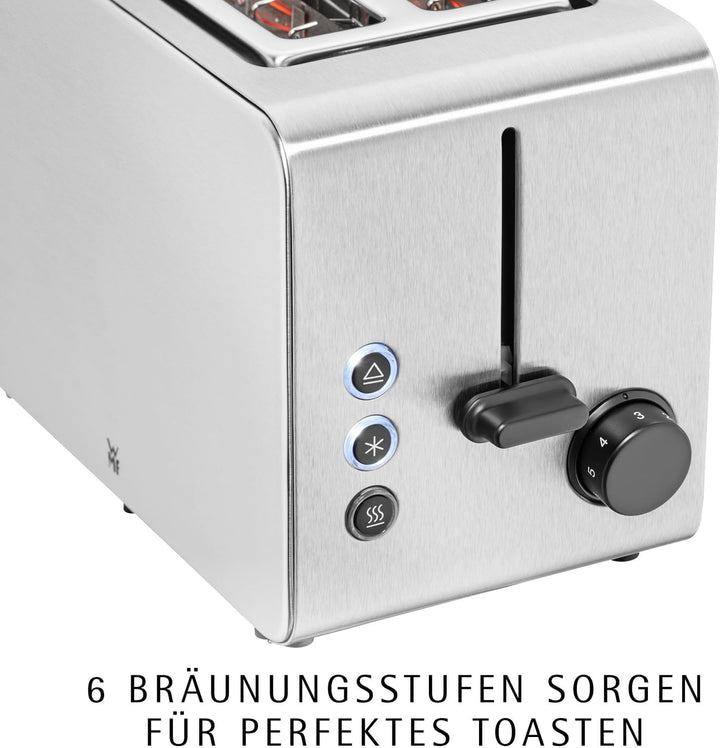 WMF Stelio Toaster 2 Scheiben Edelstahl, Doppelschlitz Toaster mit Brötchenaufsatz, Bagel-Funktion,
