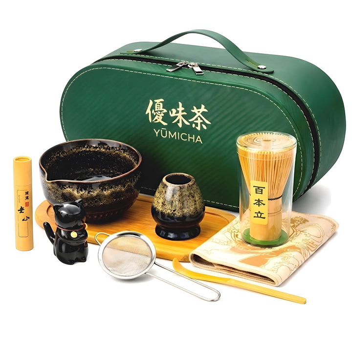 Matcha-Set, 10-teilig, Koffer, Grün, Service schwarz Tasche Grün/Service Schwarz 10, Tasche Grün/Ser