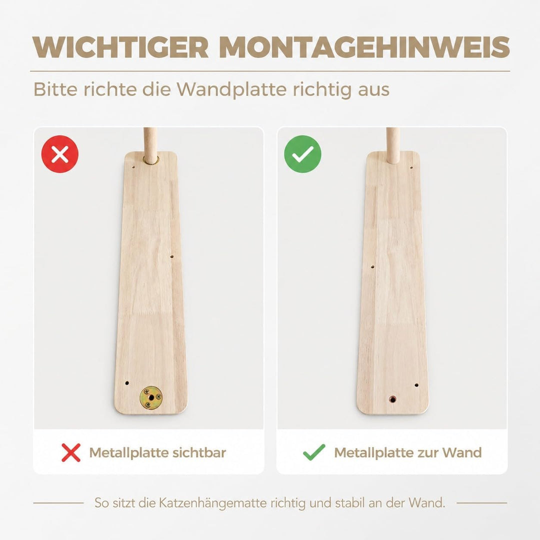 WOOWOOD Katzen Kletterwand 6-teilig, 2 Hängematten, 4 Katzentreppen | Wandmontage ohne Bodenfläche,