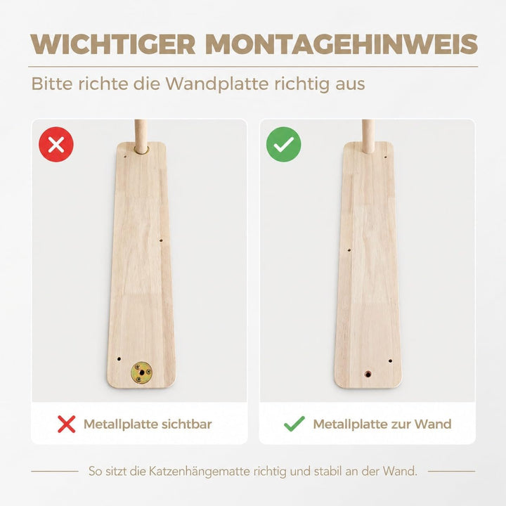 WOOWOOD Katzen Kletterwand Set 6-teilig mit 2 Hängematten und 4 Katzentreppen Naturhell 6er Set, Nat