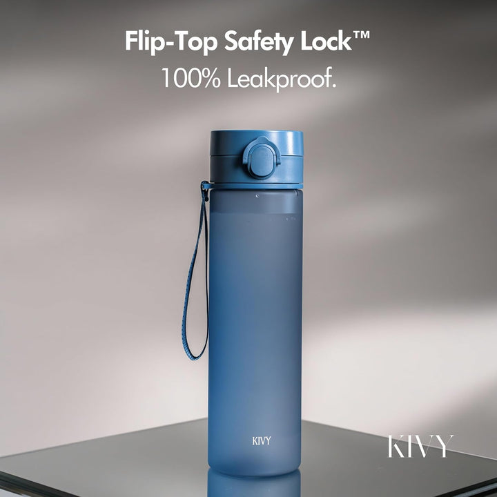 KIVY Trinkflasche 1l mit Klappdeckel [AUSLAUFSICHER & BRUCHSICHER] Water Bottle BPA Frei mit klappba