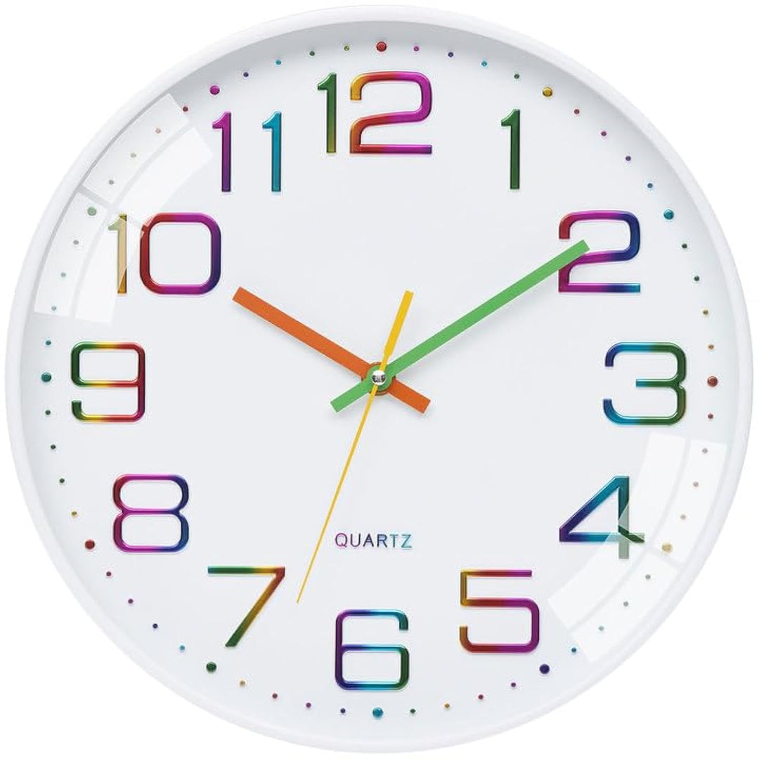 Wanduhr Kinder Ohne TickgeräUsche Lautlos 30cm Modern Quarz Gross Betriebene Stereo Wanduhr Bunt Ein