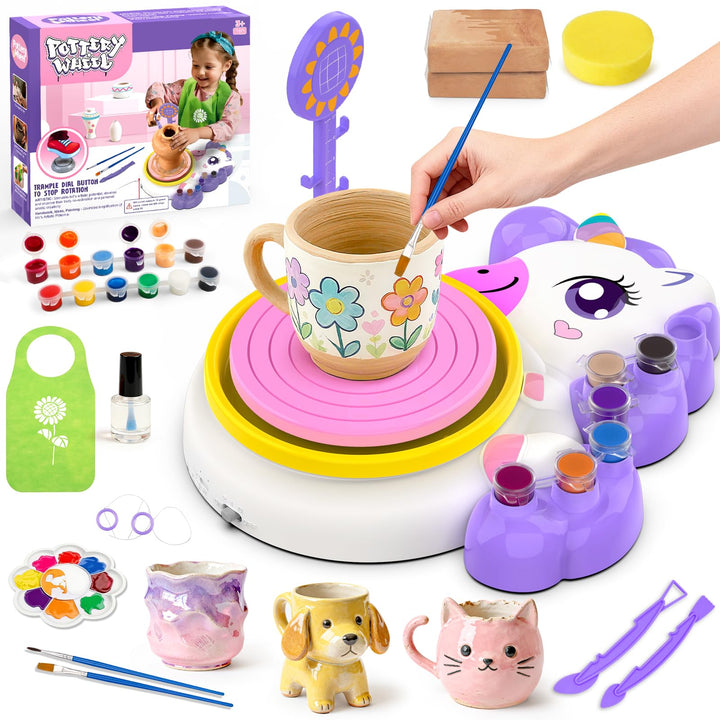 Töpferscheibe Elektrisch Kinder, Töpferset Zuhaus Drehscheibe Töpfern Spielzeug, Mädchen Geschenk 4