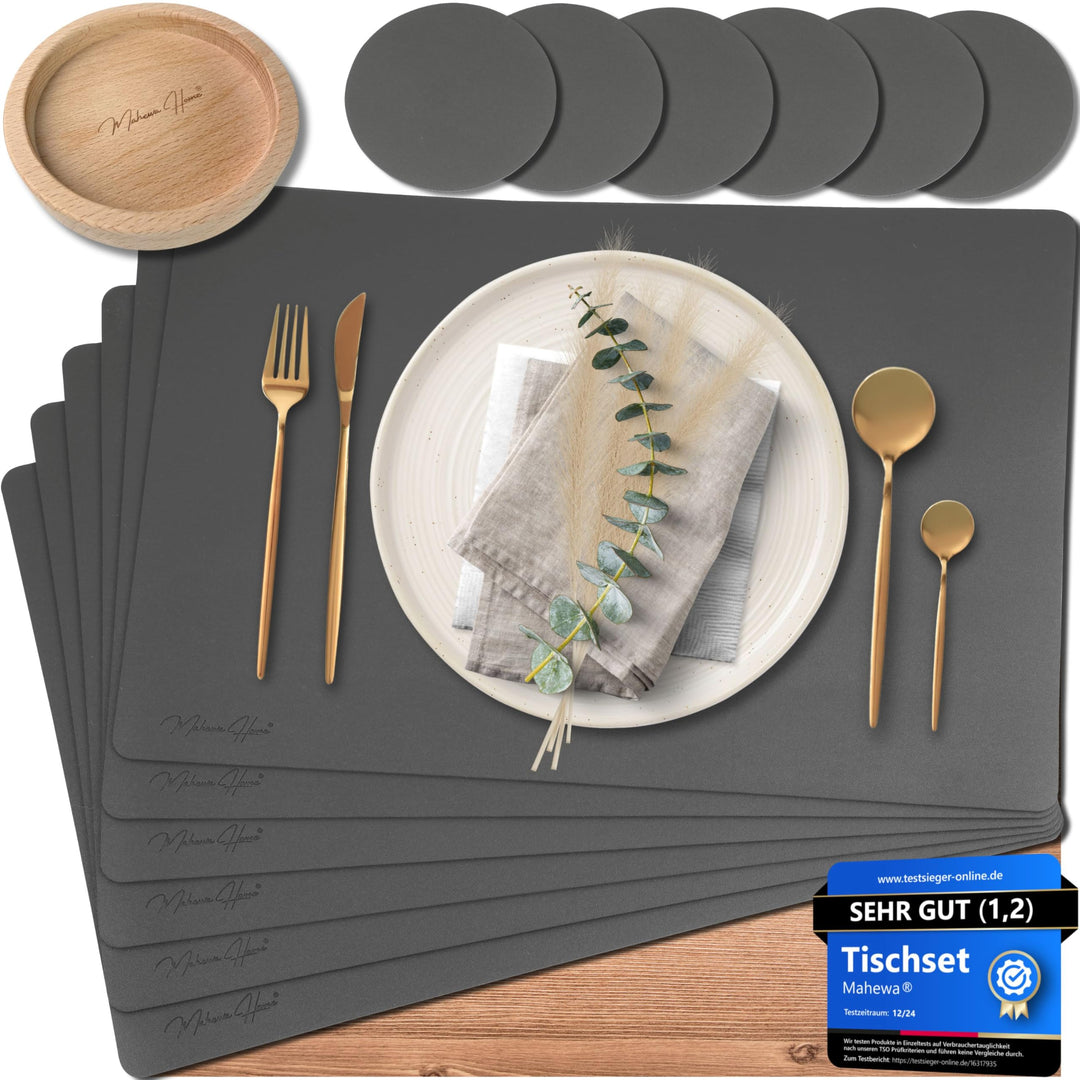 Mahewa® 6er Set Premium Tischset aus Kunstleder - Platzset abwaschbar und wasserdicht - Platzdeckche