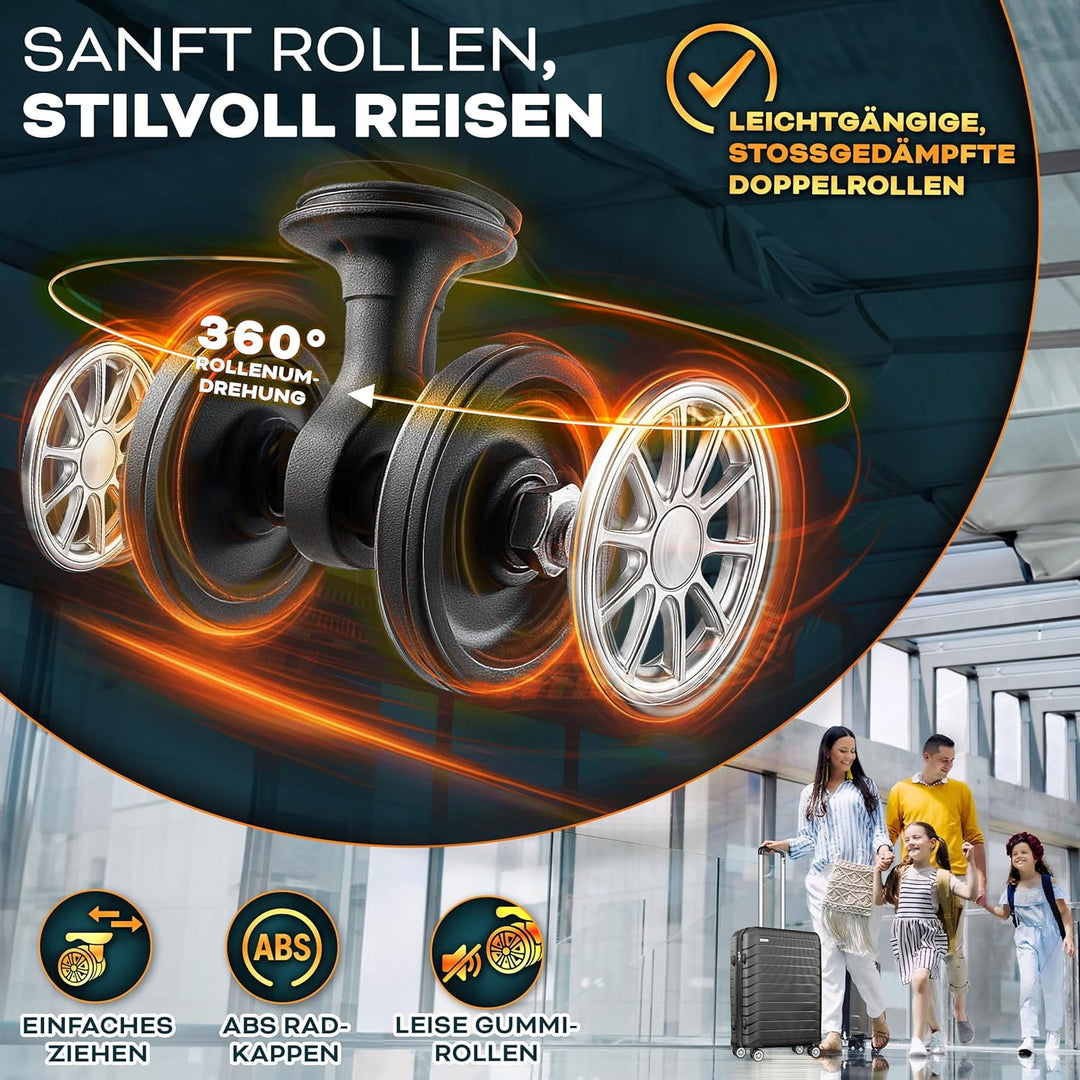 tillvex® Reisekoffer Set 4-teilig + Gepäckwaage, 8X Koffergurte & 4X Kofferanhänger | Kofferset 4 Ro