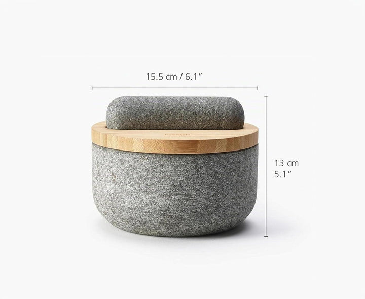 Joseph Joseph Dash Granit Mörser und Stössel Ø 15,5 cm mit Bambusdeckel, Bambus, grau