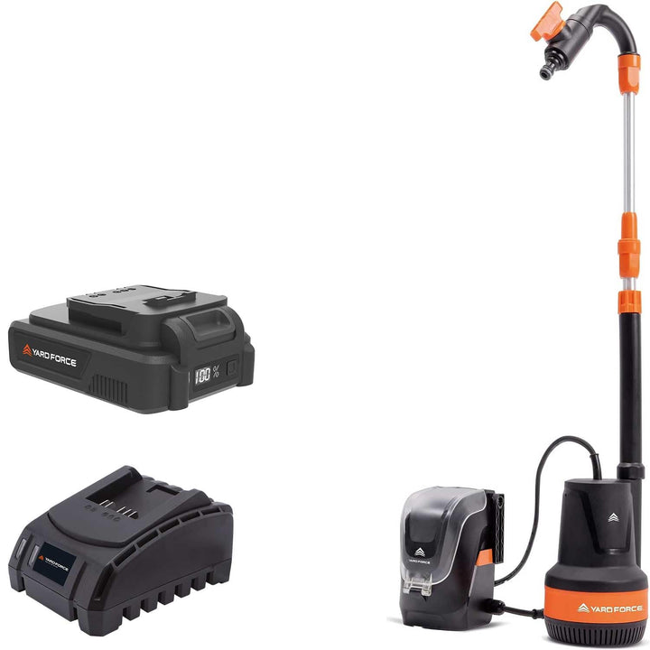 YARD FORCE Akku-Tauch-/Regenfasspumpe LX CWP1 mit 20V /2,5 Ah Lithium-Ionen-Akku, max. Fördermenge 2