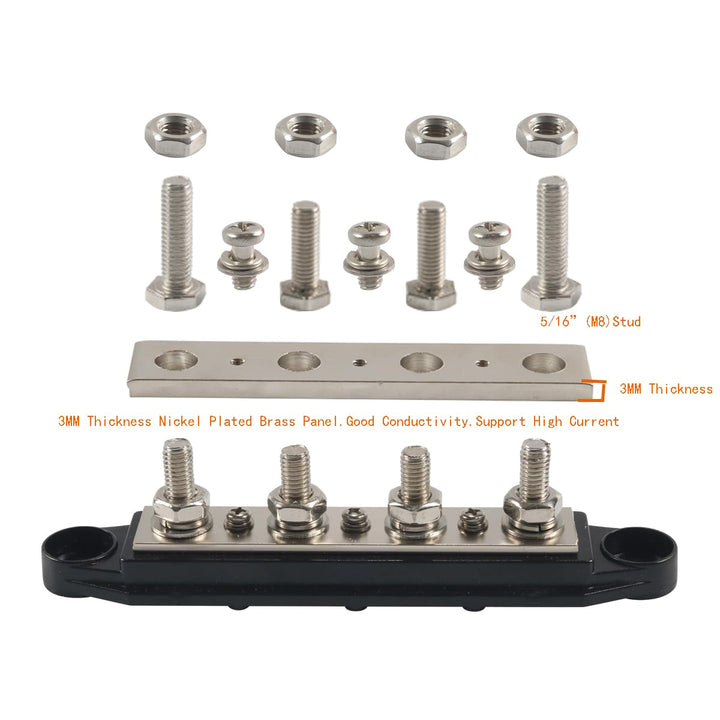 180A Sammelschiene 12V - 48V DC Sammelschiene für Geländewagen Boot Camper Verteilerblock M8 + 8X M4