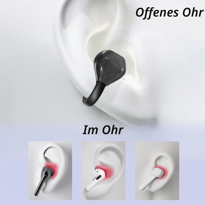 Clip-on Open-Ear Bluetooth-Kopfhörer Wireless,Bluetooth 6.0,60 Stunden Ultra-Lange Akkulaufzeit,Komf