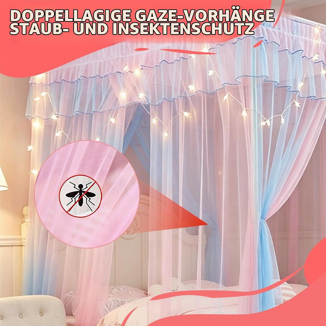 YOUYIKE Betthimmel Mädchen, 200x150x200cm Rosa Blau Zweifarbiger Moskitonetz mit LED Warmweiss Licht