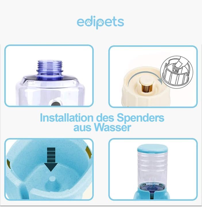 Edipets, Automatischer Futterspender Katze, Hunde, 2 Einheiten, 3.8L, Futter- und Wasserspender für