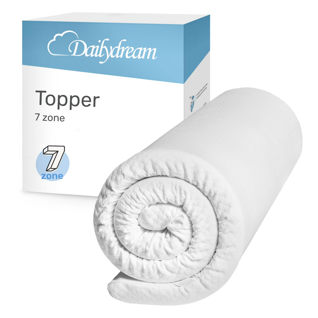Dailydream Matratzen Topper 80x200cm | Komfortschaum | 4cm hoch | Edition 7-Zones, Model S/M | hart