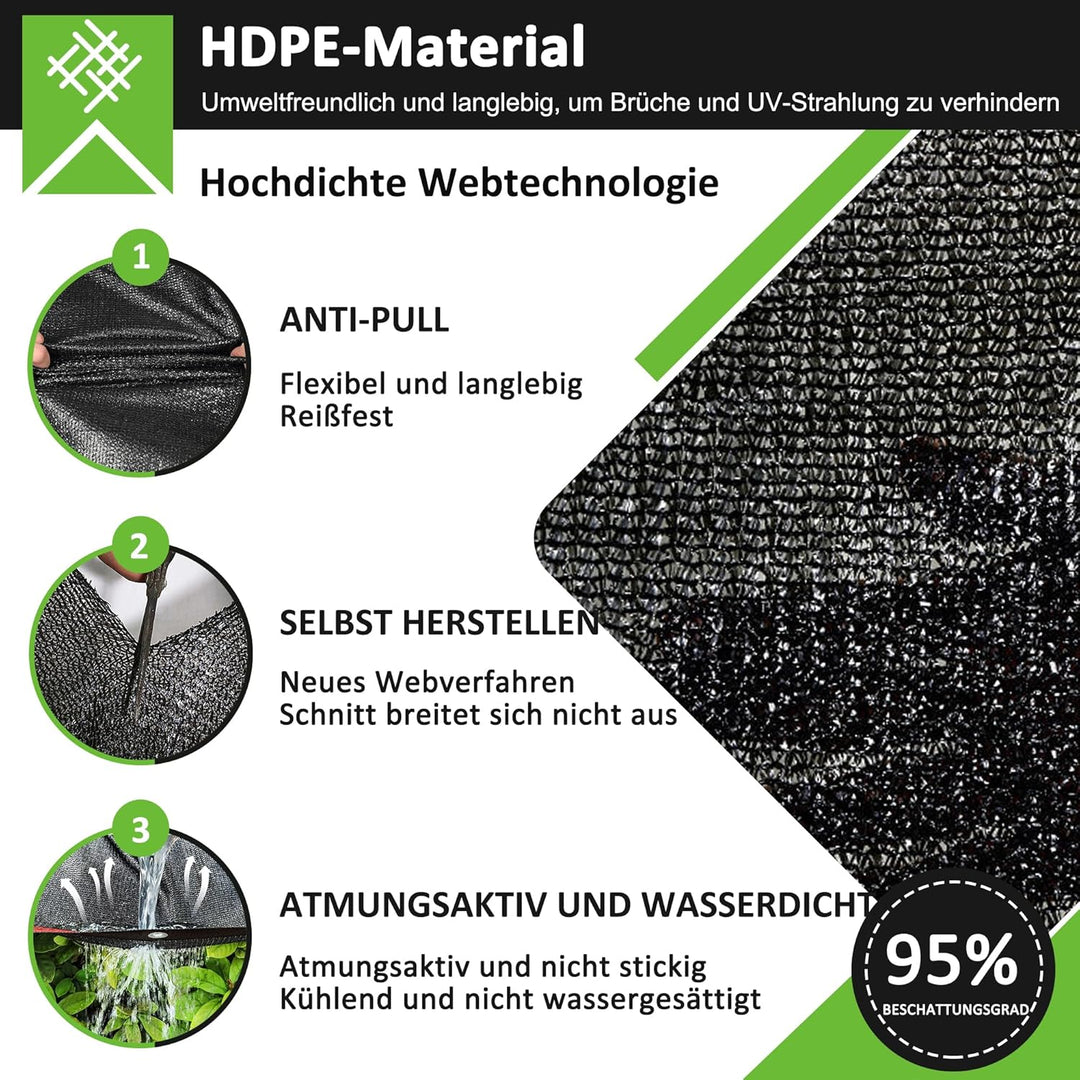 95% Sonnenschutz Netz Schattierungsnetz mit Ösen, 2x6m Sonnenschutz Leicht und Haltbarkeit Gewächsha