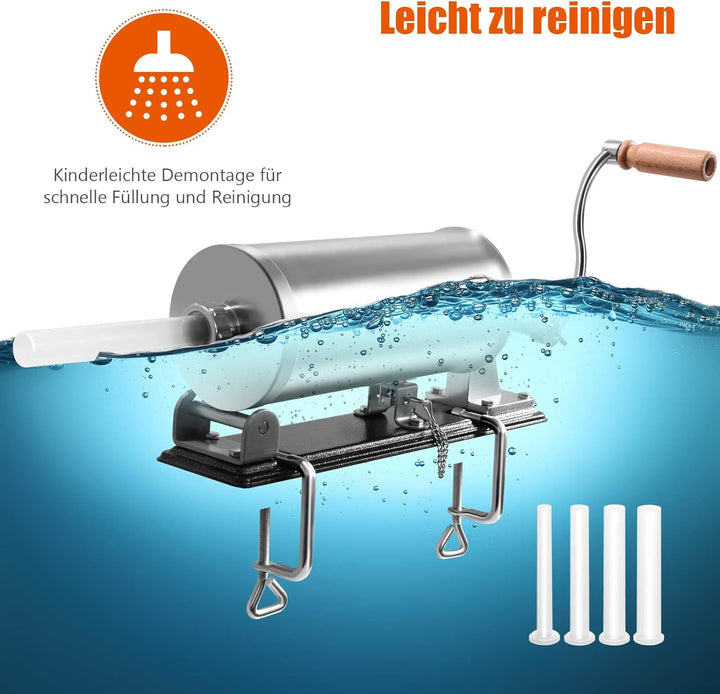GOPLUS Wurstfüller aus Edelstahl, Wurstfüllmaschine Wurstmaschine Manuell, Wurstpress mit 4 Verschie