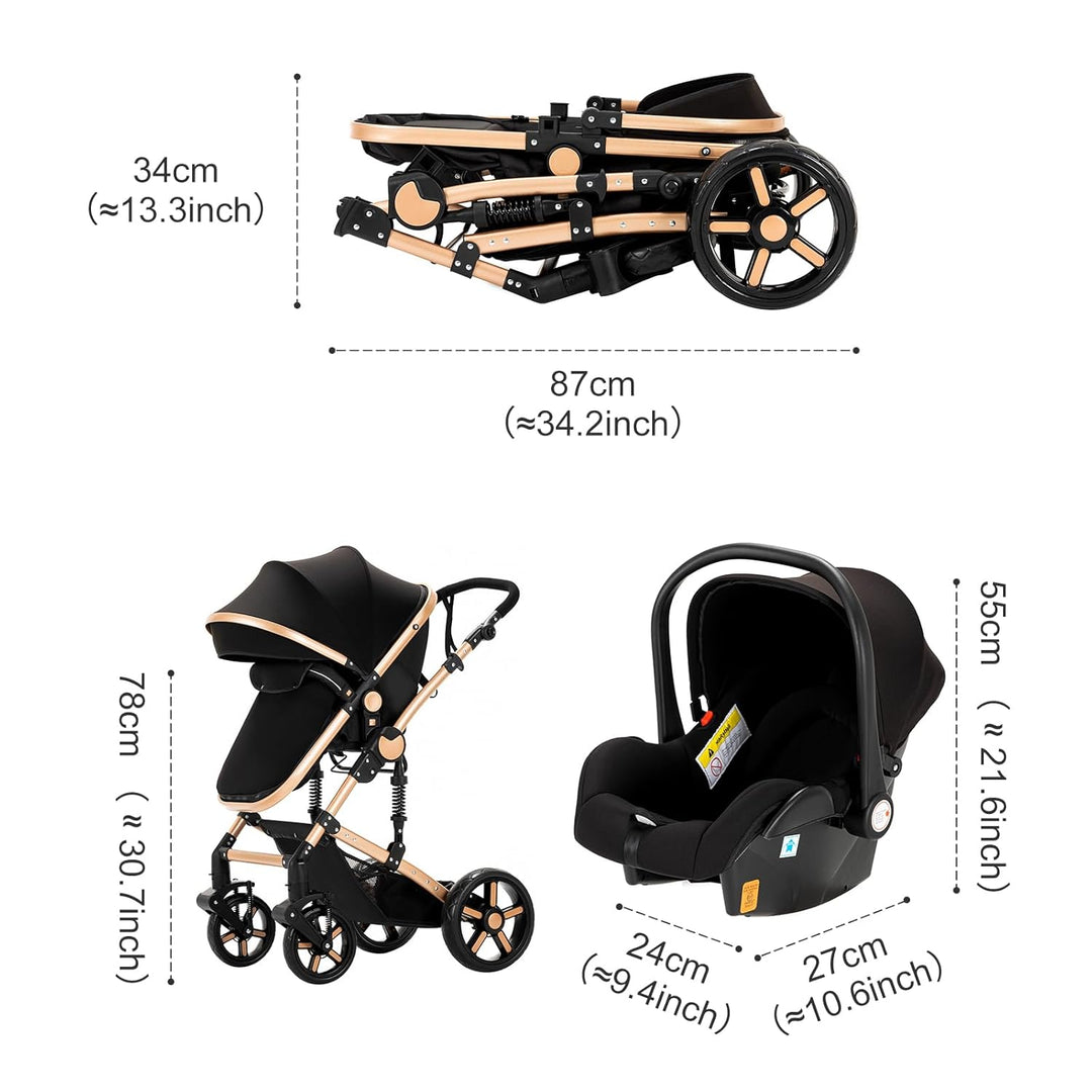 NADDLILY Kinderwagen 3 in 1, Buggy mit Umkehrbarem Zwei-Wege-Schub, Kinderwagen mit Faltbarem Tragba