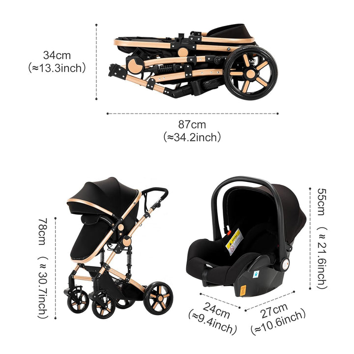 NADDLILY Kinderwagen 3 in 1, Buggy mit Umkehrbarem Zwei-Wege-Schub, Kinderwagen mit Faltbarem Tragba