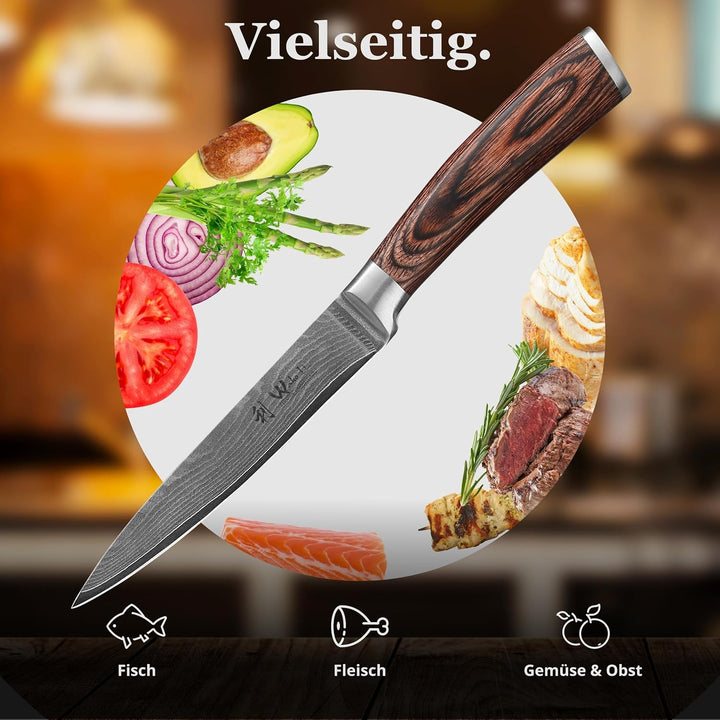 Wakoli EDIB Damast Allzweckmesser mit Gravur – Personalisiertes Messer, 12,5 cm Klinge aus 67 Lagen