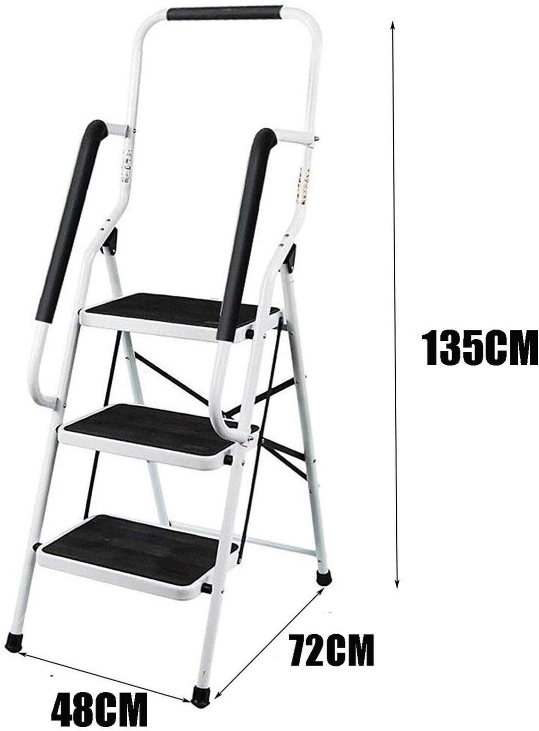 Huini Tritthocker 3 Stufen Trittleiter mit Handlauf Stahl Klapptritt Haushaltstritt Stehleiter Klapp