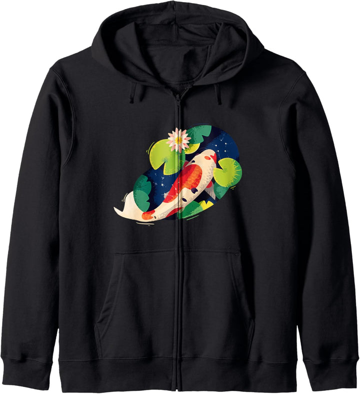 Japanisches Koi-Fisch-Aquarell-Lotusblatt - Geschenk Kapuzenjacke