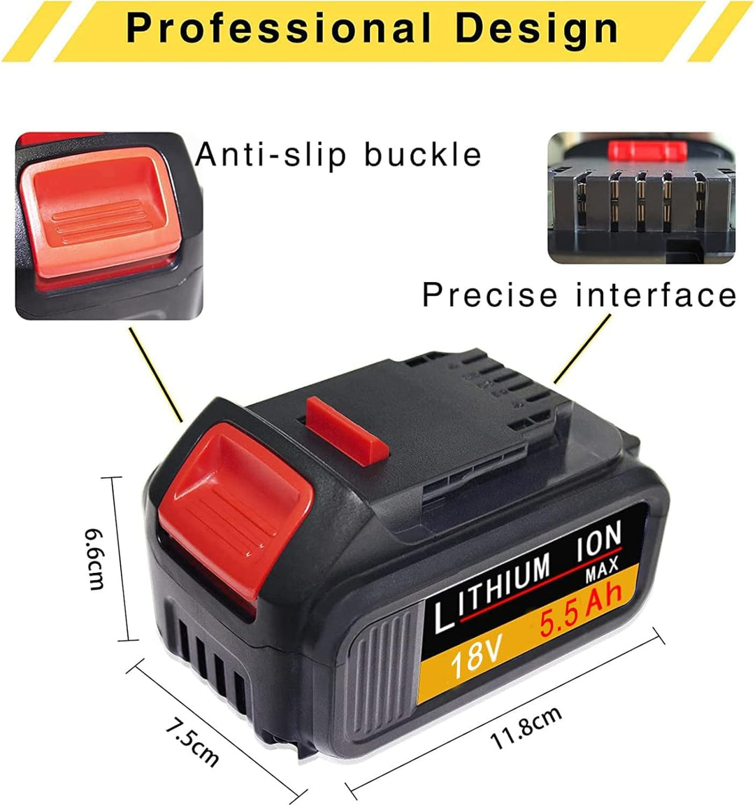 DTK DCB200 5.5Ah 【Hohe Kapazität】 18V Li-ion Ersatzakku für Dewalt Akku 18V 20V Max DCB180 DCB181 DC