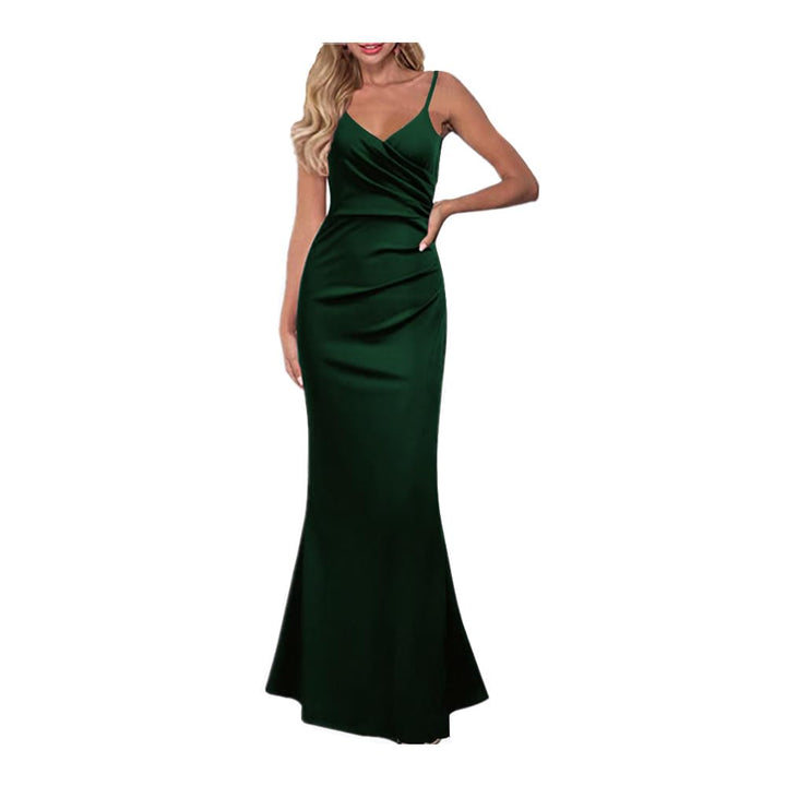 Damen Bodycon Maxikleid Sexy Lounge Slip Langes Kleid Elegant V-Ausschnitt Ärmellos Figurbetontes Ma