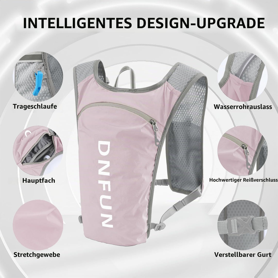 DNFUN Laufweste Damen Herren,verstellbare Trinkweste mit 1.5L Trinkflasche,5L Running Vest Trinkruck