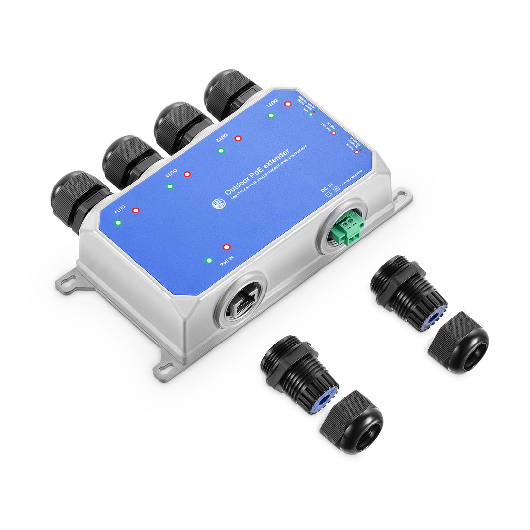 MokerLink IP67 Outdoor 5 Port Gigabit PoE Extender, IEEE 802.3 af/at/bt PoE Repeater 90W, 10/100/100