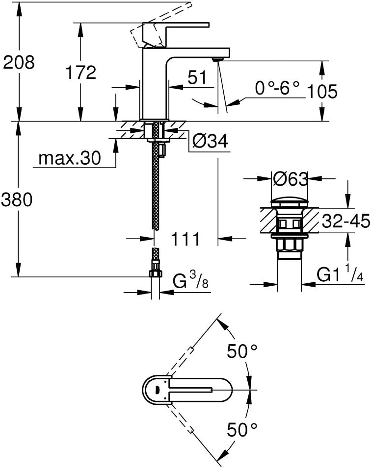 GROHE Plus | Badarmatur- Einhand-Waschtischbatterie | Glatter Körper | chrom | 33163003 S Glatter Kö