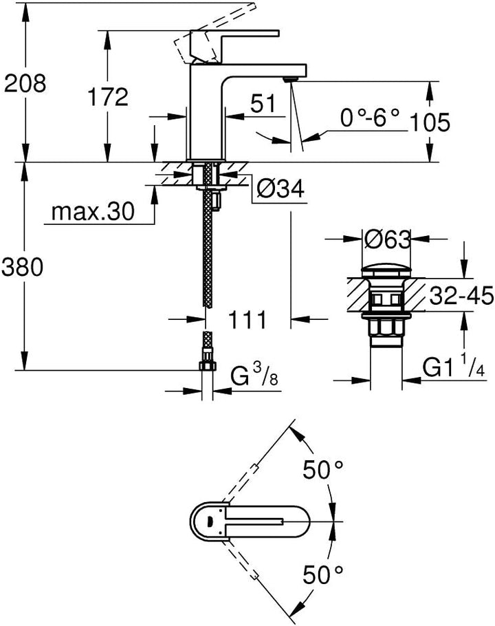GROHE Plus | Badarmatur- Einhand-Waschtischbatterie | Glatter Körper | chrom | 33163003 S Glatter Kö