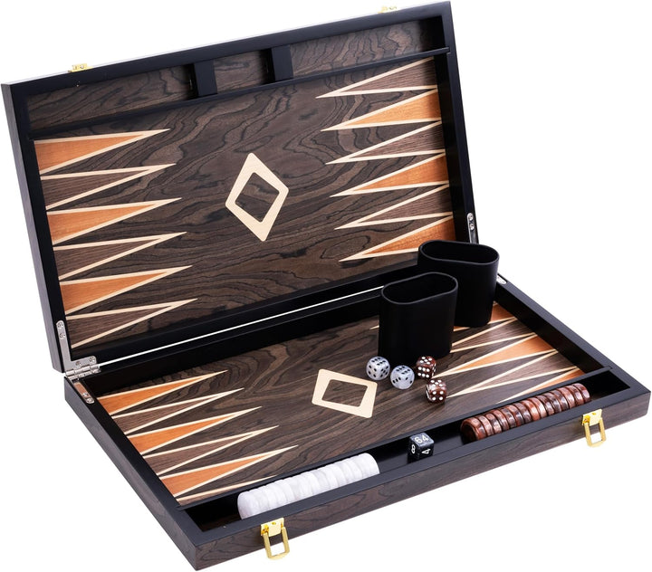 Engelhart- 250547 - Luxus-Backgammon – 18 Zoll – Nussbaumfurnier, lackiert 18 Zoll Walnuss-wurzelhol