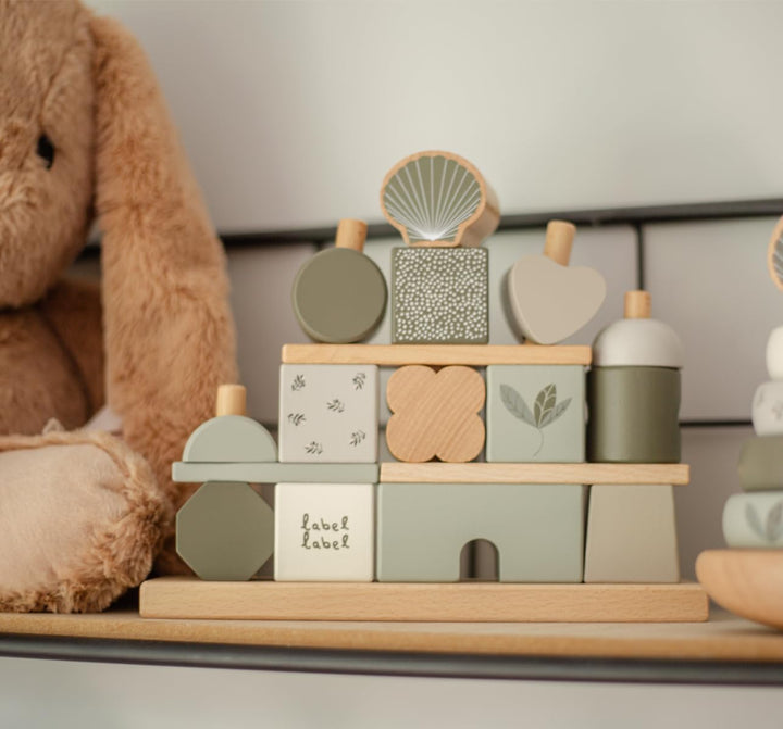 Steckspiel Haus personalisierbar mit Name und Geburtsdaten Baby Geschenk mit Gravur (Oliv), Oliv